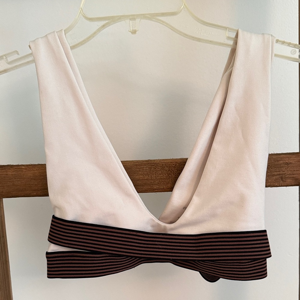 Olympia Activewear Cream and Brown V-Neck Sports Bra